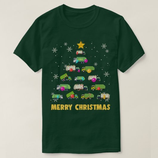 ごみトラックのクリスマスツリー少年トラック Tシャツ (デザイン正面)
