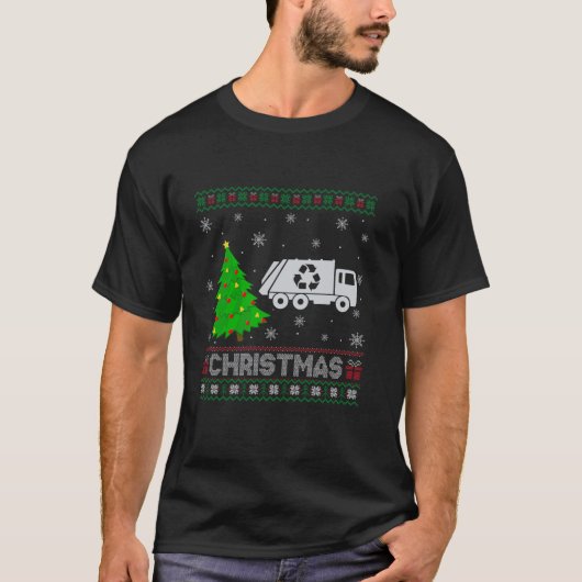 ごみトラックのクリスマスツリー照明醜いクリスマスSw Tシャツ (正面)