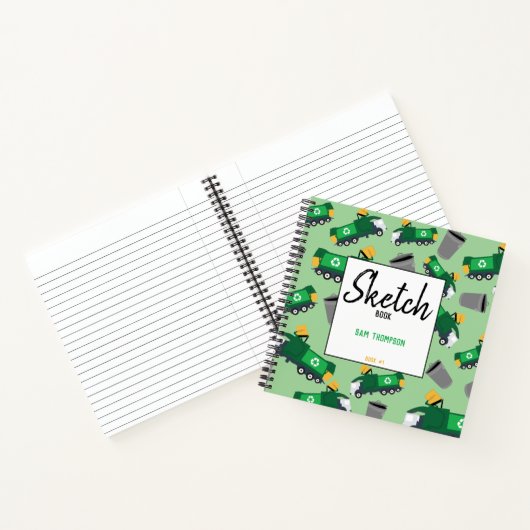 ごみトラックのパターンキッズスケッチブックのリサイクル ノートブック (内部)