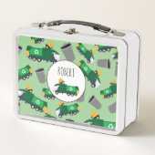 ごみトラックのパターン少年の名前のリサイクル メタルランチボックス (正面)