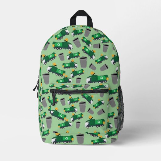 ごみトラックのパターン少年の学校のリサイクル プリントバックパック (正面)
