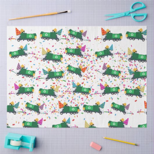 ごみトラックのリサイクルパーティーパターン 薄葉紙 (クラフト)