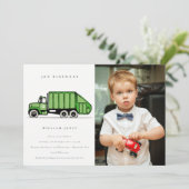 ごみトラックの子供たち任意の年齢誕生日写真招待状 サンキューカード (スタンド正面)