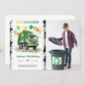 ごみトラックの誕生日パーティーの写真 招待状 (正面/裏面)