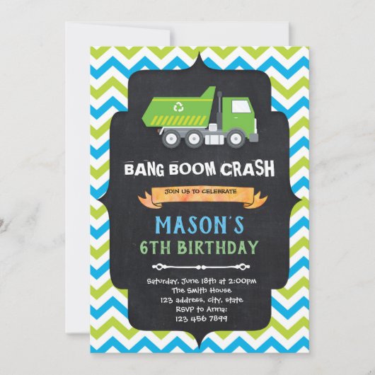 ごみトラックの誕生日パーティーの招待 招待状 (正面)