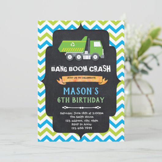 ごみトラックの誕生日パーティーの招待 招待状 (スタンド正面)