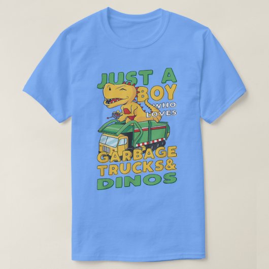 ごみトラックやディノスが大好きな少年 Tシャツ (デザイン正面)