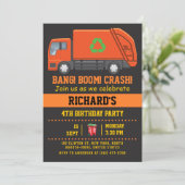 ごみトラックをテーマにした子供おもしろい誕生日パーティー 招待状 (スタンド正面)