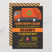 ごみトラックをテーマにした子供おもしろい誕生日パーティー 招待状 (正面/裏面)