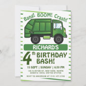 ごみトラックをテーマにした子供ごみパーティー誕生日 招待状 (正面)