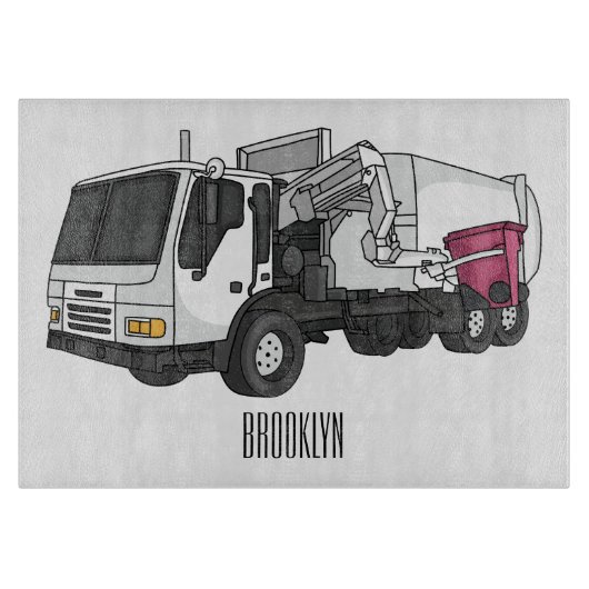 ごみトラック漫画イラストレーション カッティングボード (正面)