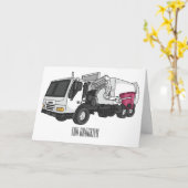 ごみトラック漫画イラストレーション カード (黄色い花)