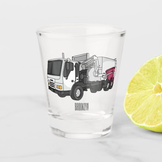 ごみトラック漫画イラストレーション ショットグラス (正面)