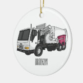 ごみトラック漫画イラストレーション セラミックオーナメント (左)