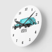 ごみトラック漫画イラストレーション ラウンド壁時計 (傾斜)