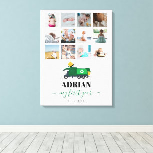 ごみトラック男の赤ちゃん1年写真のリサイクル キャンバスプリント