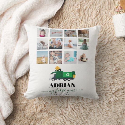 ごみトラック男の赤ちゃん1年写真のリサイクル クッション (ブランケット)