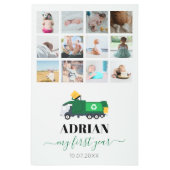 ごみトラック男の赤ちゃん1年写真のリサイクル メタルプリント (正面)