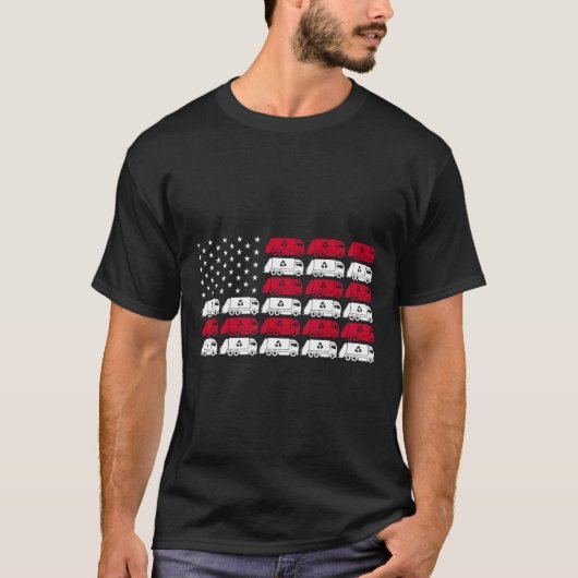 ごみトラック米国アメリカ国旗の愛国心のある男性が出る Tシャツ (正面)