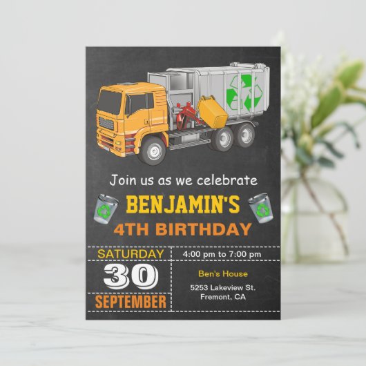 ごみトラック誕生日パーティーのリサイクル 招待状 (スタンド正面)