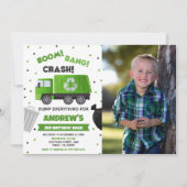 ごみトラック誕生日写真の誕生日パーティー 招待状 (正面)