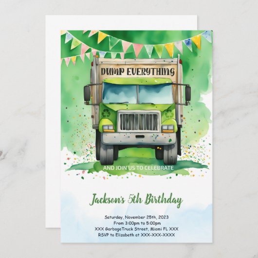 ごみトラック誕生日 招待状 (正面/裏面)