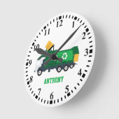 ごみパーソナライズされた収集車 ラウンド壁時計 (傾斜)