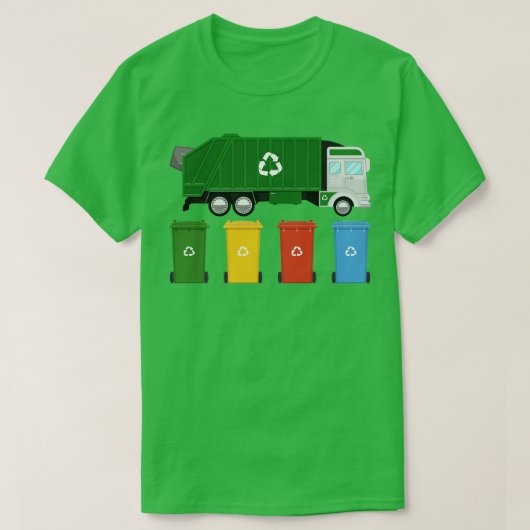 ごみ収集車ごみ箱リサイクルビン Tシャツ (デザイン正面)