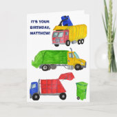 ごみ収集車のイラスト入り男の子の誕生日 カード (正面)
