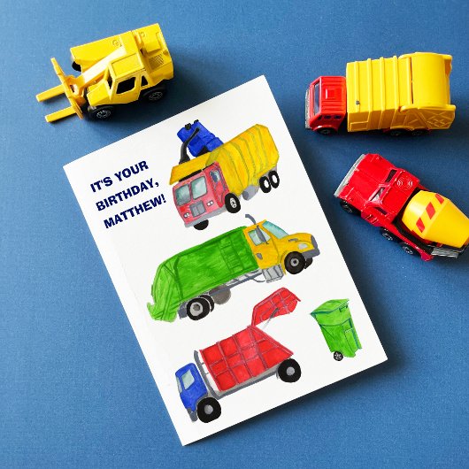 ごみ収集車のイラスト入り男の子の誕生日 カード