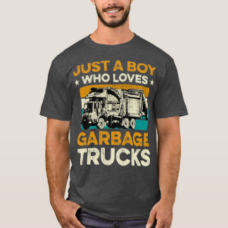 ごみ収集車のヴィンテージが大好きな少年 Tシャツ