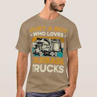 ごみ収集車のヴィンテージが大好きな少年 Tシャツ