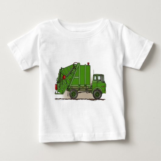 ごみ収集車の緑の乳児のTシャツ ベビーTシャツ (正面)