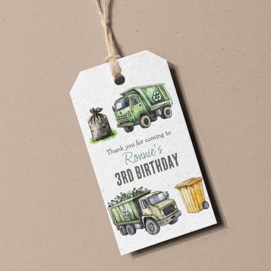 ごみ収集車の誕生日パーティーのお礼 ギフトタグ