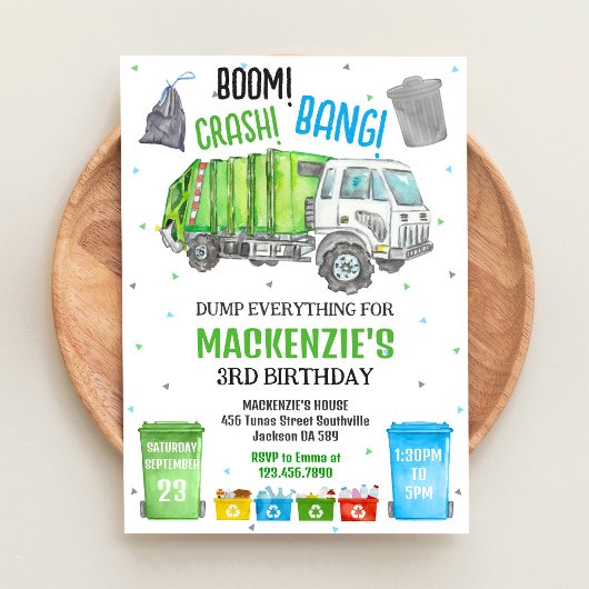 ごみ収集車 男の子 誕生日パーティー Boom Crash Bang 招待状
