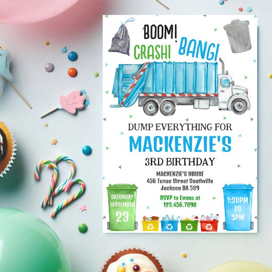 ごみ収集車 男の子 誕生日パーティー Boom Crash Bang 招待状