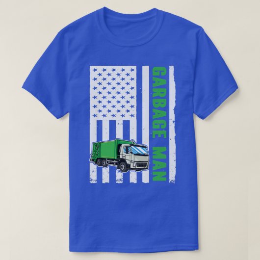 ごみ男USフラグごみトラック Tシャツ (デザイン正面)
