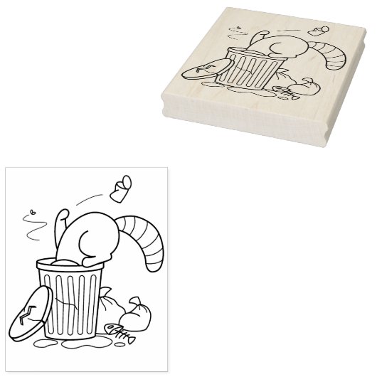 ごみ箱アライグマ着色ページ ラバースタンプ (押印)