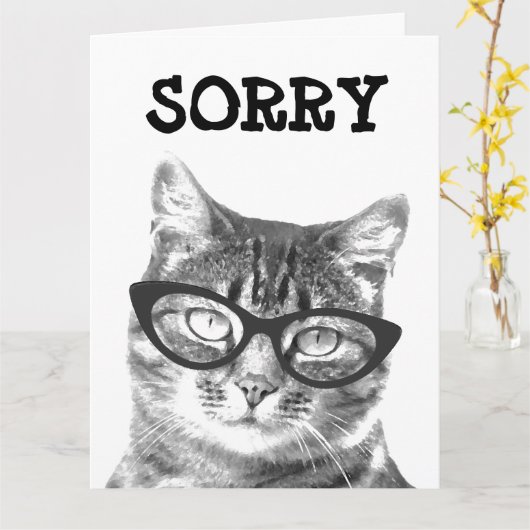 ごめんなさい、猫が眼鏡の中に入ったグリーティングカード カード (黄色い花)