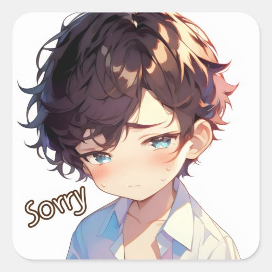 ごめんねアニメボーイ悲しい スクエアシール (正面)