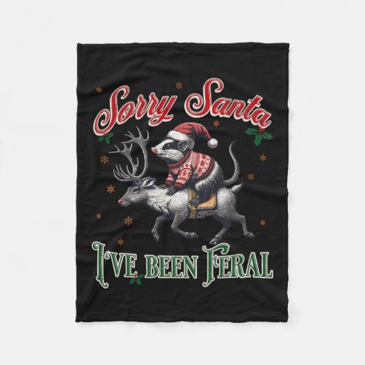 ごめんねサンタ私はフェラルオポッサムクリスマスホリ フリースブランケット (正面)