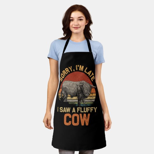ごめんね遅くなっちゃった牛の高地の牛の木を見た エプロン (着用した状態)