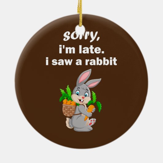 ごめんね遅れてうさぎバニーを見おもしろいた セラミックオーナメント (裏面)