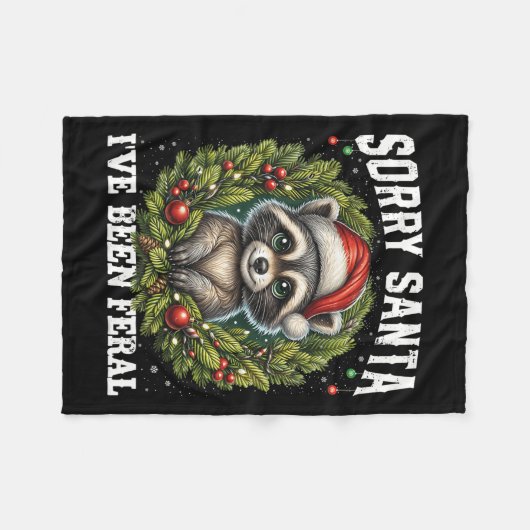 ごめんサンタイブフェラルラクーンおもしろいクリスマスリグ フリースブランケット (正面(横))