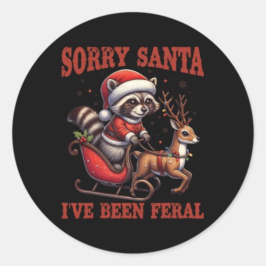 ごめんサンタ私はフェラルラクーンおもしろいクリスマスLig ラウンドシール (正面)