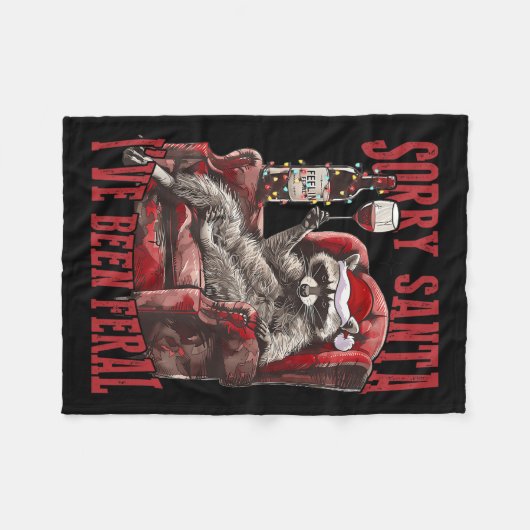 ごめんサンタ私はフェラルラクーンサンタクリスマス フリースブランケット (正面(横))