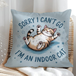 "ごめん、行けない。インドア派の猫です" 笑えるデザイン クッション
