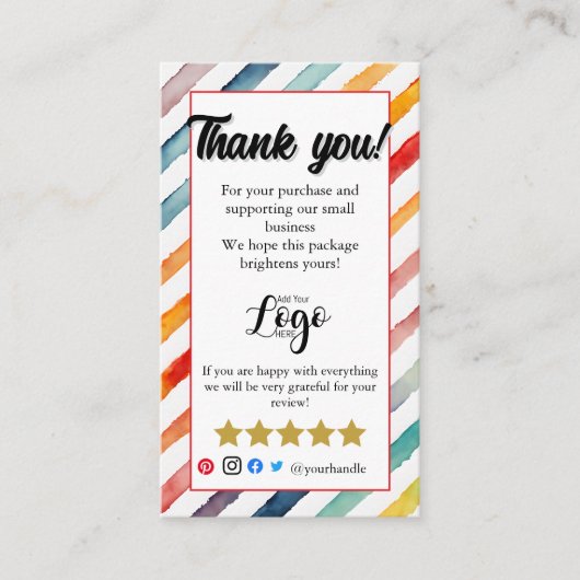 ごカスタム注文ありがとうございますカードの挿入 | ロゴの追加 名刺 (正面)
