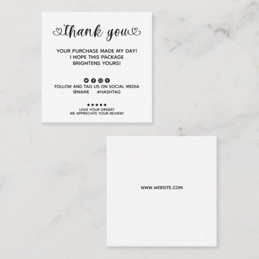 ごカスタム注文ありがとうご注文 スクエア名刺 (正面/裏面)