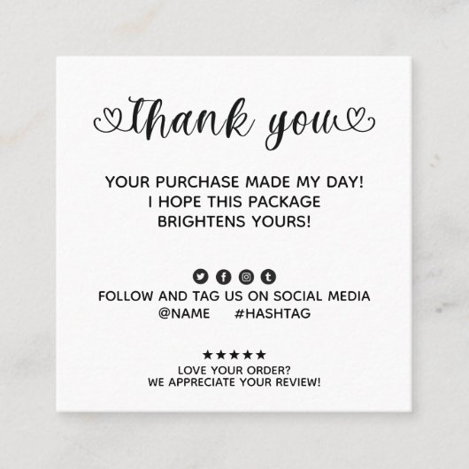 ごカスタム注文ありがとうご注文 スクエア名刺 (正面)